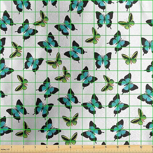 Miniatura 3 de Ambesonne Butterfly Fabric by The Yard, Spring Inspired Pattern with Swallowtail and Green Butterflies, Decorative Satin Fabric for Home Textiles
