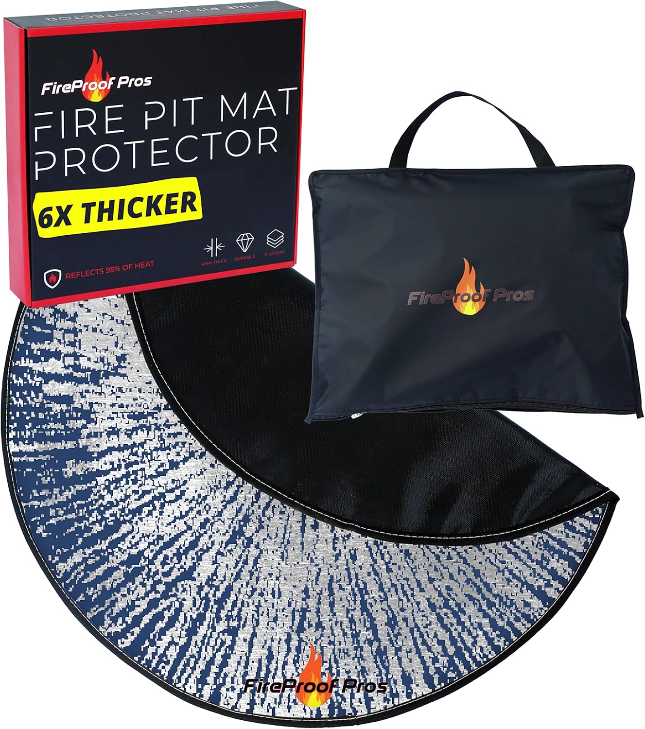 36" Fire Pit Protector for Deck or Patio, Thick Heat Resistant Deflector, Triple Layer BBQ Mat