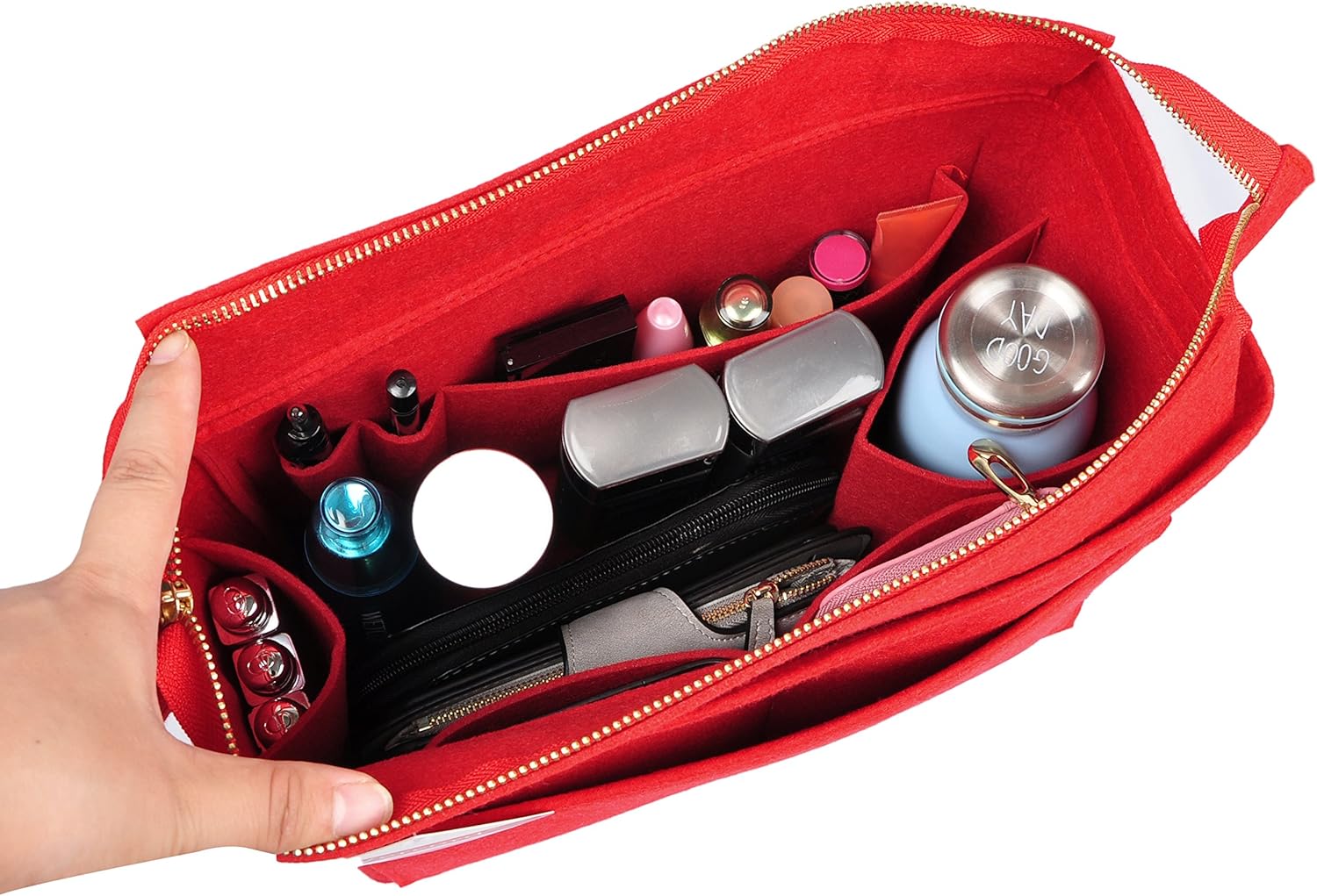 Vercord Felt Zipper Handbag Tote Purse Duffel Backpack Organizer Insert Red Medium - Image 7