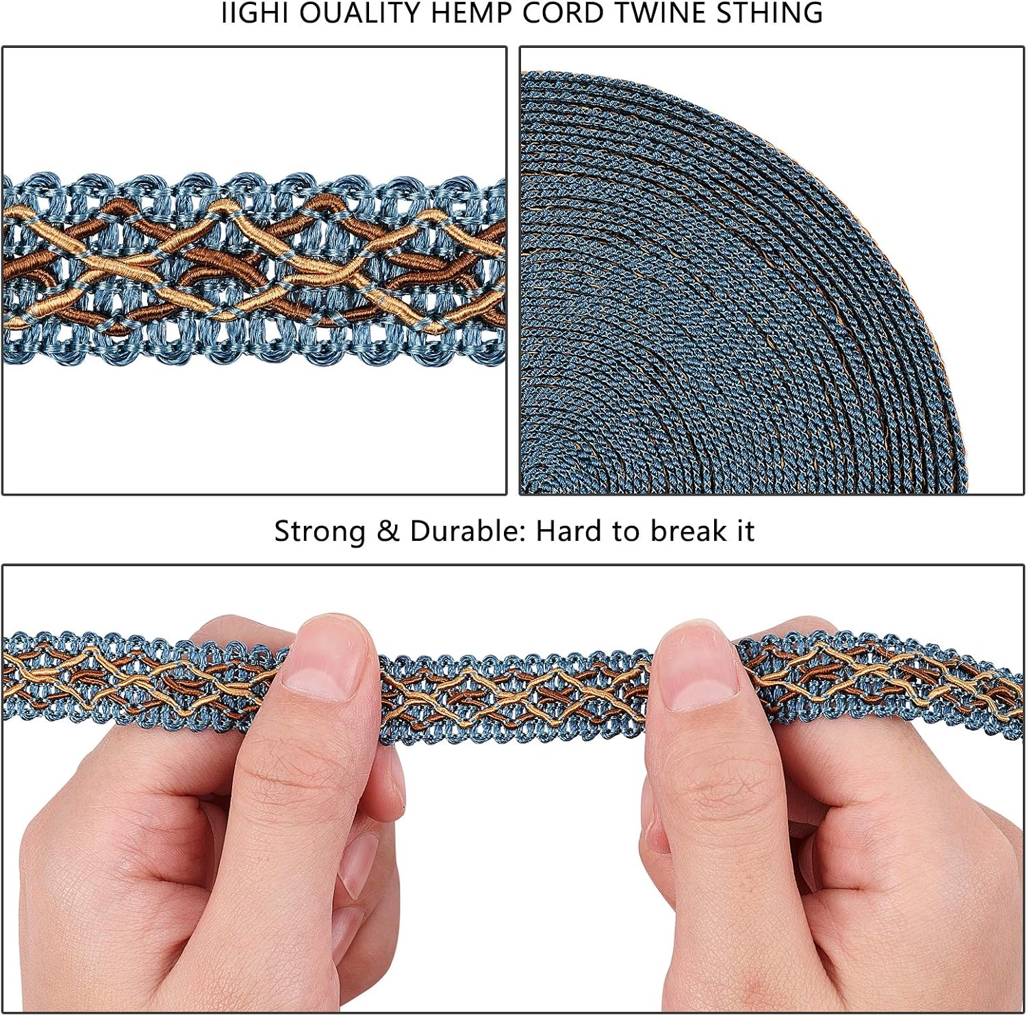 PH PandaHall 16 Yards Gimp Braid Trim Rhombus Pattern Polyester Woven Braid Trim 14mm Decorative Gimp Trim Ribbon for Costume DIY Crafts Sewing Jewelry Making Home Decoration, Steel Blue