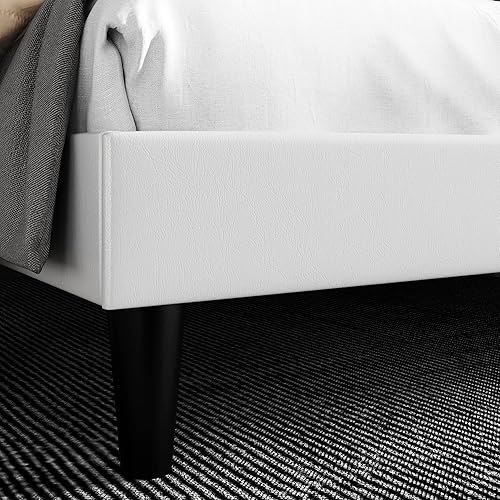 Miniatura 23 de SHA CERLIN Base de cama de plataforma tamaño queen con cabecero copetudo, base de colchón tapizada de piel sintética, soporte de tablillas de