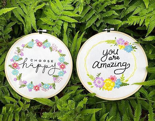 Yutaohui Juego de 2 juegos de bordado, divertido kit de bordado de flores con palabras alentadoras, kit de bordado para principiantes, kit de punto