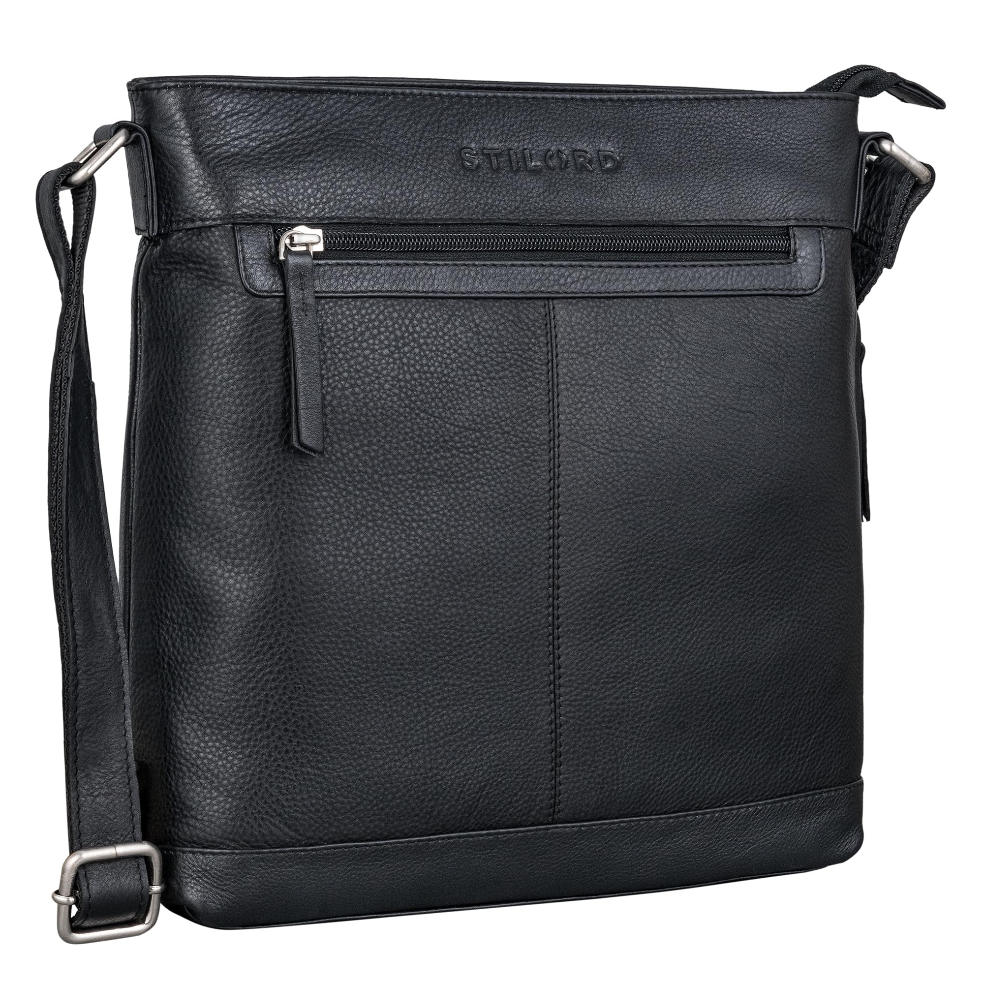 STILORD "Henrike Schultertasche Damen Leder im Hochformat Kleine Ledertasche Vintage Umhängetasche mittelgroß Crossbody Bag Leder Farbe:schwarz