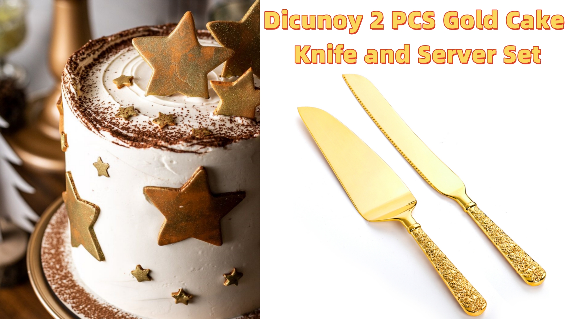 Amazon.com | Dicunoy 2 PCS Gold Cake Knife and Server Set, Wedding