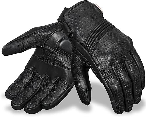 Guantes de motocicleta de cuero para hombre, 100% piel de vacuno, guantes de motociclista para pantalla táctil, transpirables, protección de