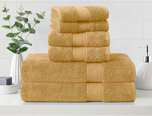 CANNON Juego de 6 toallas de 100% algodón de torsión baja, 2 toallas de baño, 2 toallas de mano, 2 toallas pequeñas, 550 GSM, altamente absorbentes,