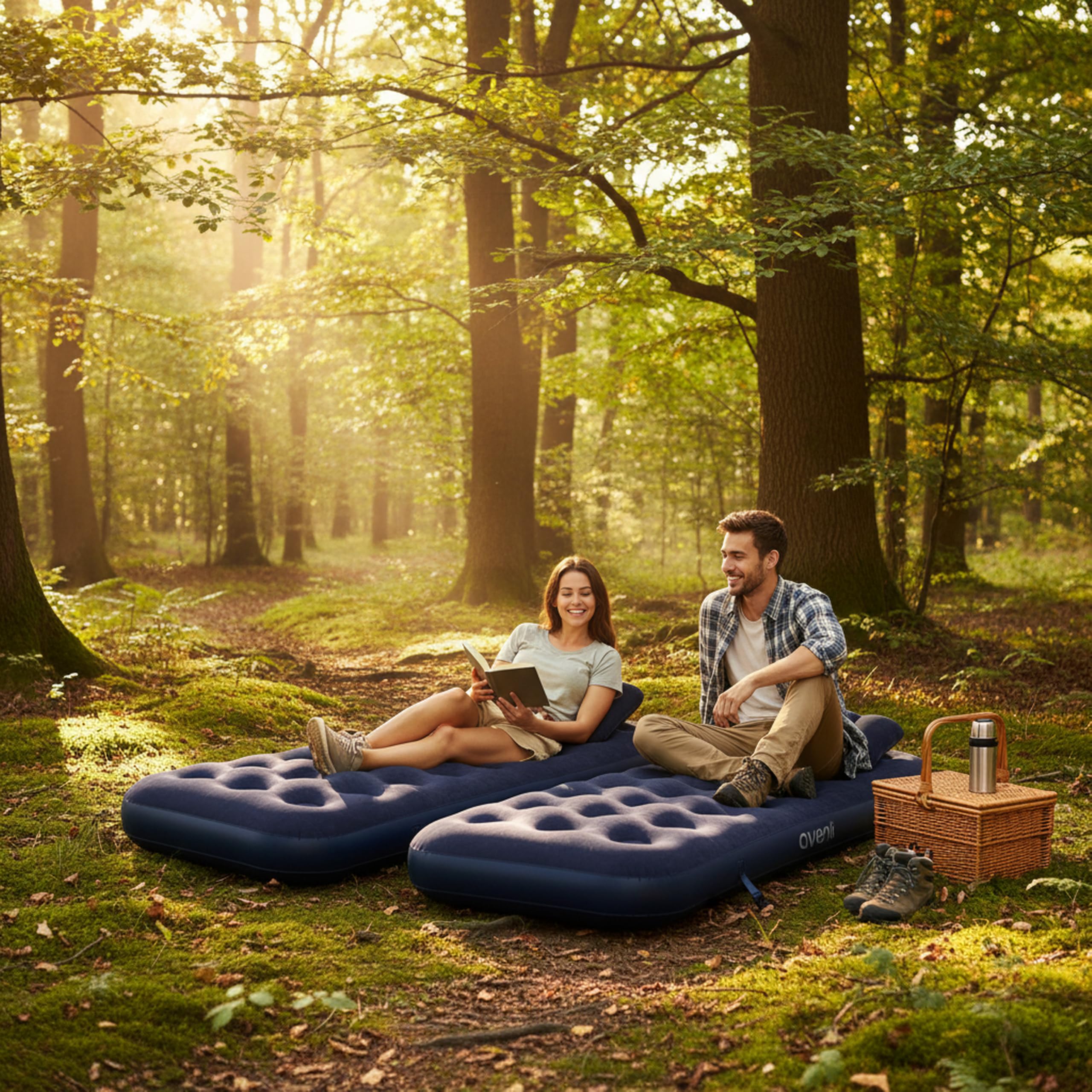 AVENLI Luftmatratze Luftbett Camping Set mit 2 Kissen für 2 Personen 2X 191x73x22cm aufblasbare Matratze Gästebett weiche Liegefläche mit beflockter Oberfläche Reise-Bett für Camping & Zuhause