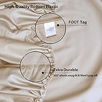 Vista 6 de Paquete de 2 sábanas bajeras de algodón puro, tamaño individual, 600 hilos, bolsillo profundo de 16 pulgadas, sábana bajera de algodón egipcio Beige