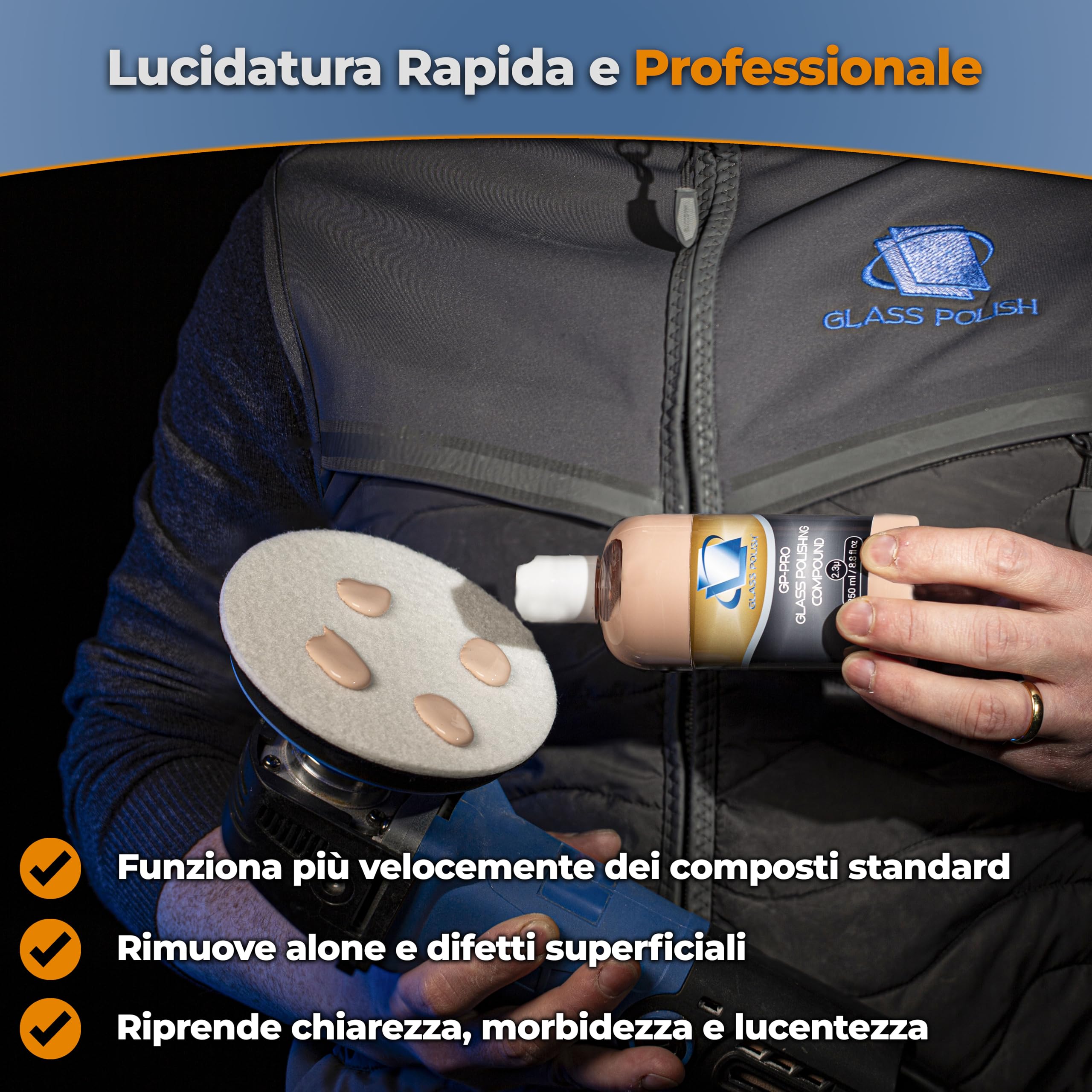 Glass Polish - 250ml Composto Lucidante per Vetri - Pasta di Ossido di Cerio Extra Concentrato per Lucidatura Professionale di Tutte le Superfici in Vetro - 2,3 Micron