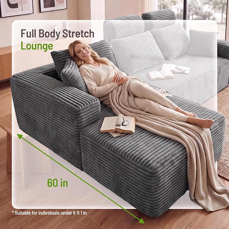 96" Boneless Couch, High Back Support L Shaped Oversized Living Room Sofa image 6
