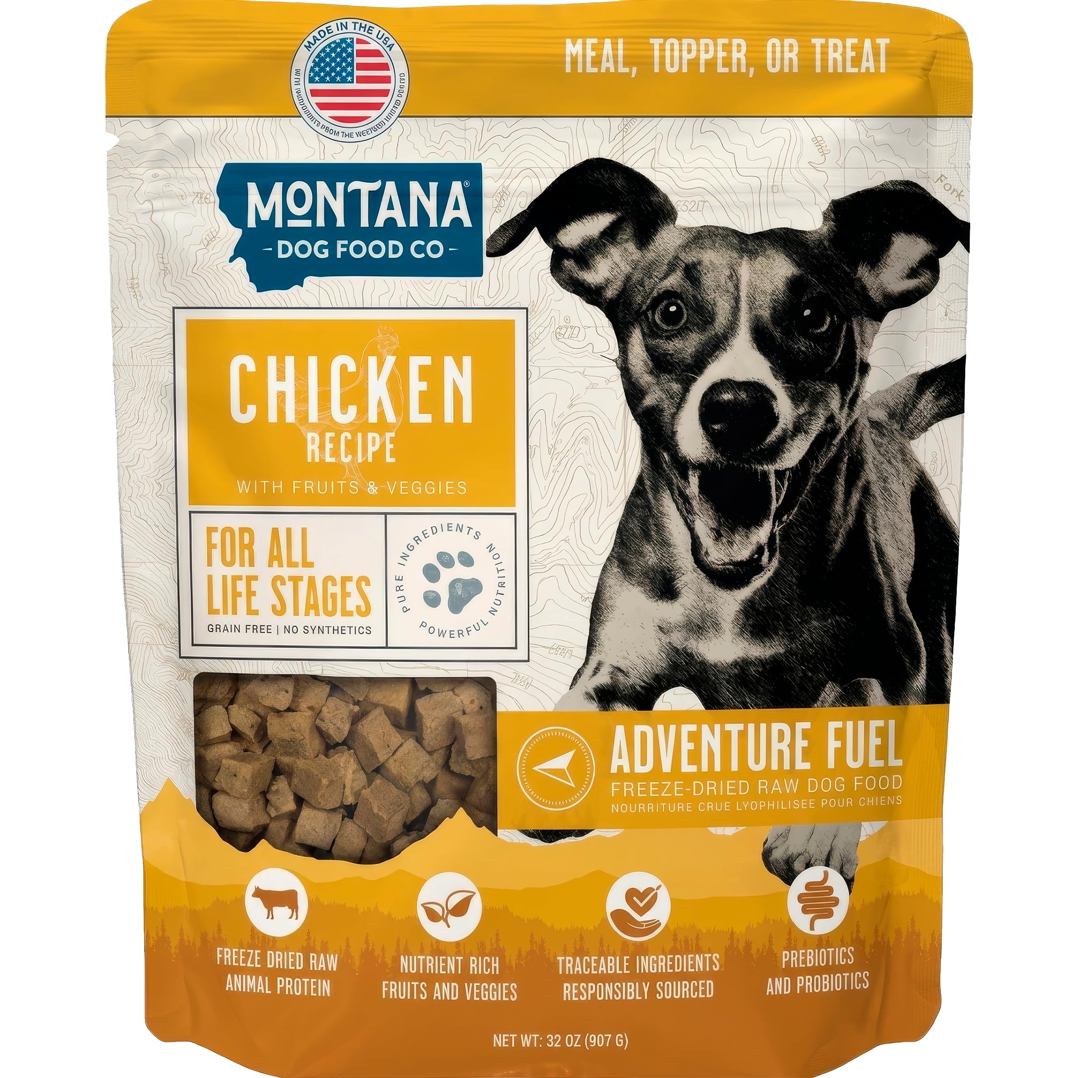 MONTANA DOG FOOD CO. Freeze-Dried Raw Chicken Recipe Dog Food – Grain-Free, High-Protein Meal or Topper, Made in USA with USA Ingredients -32 oz Bag