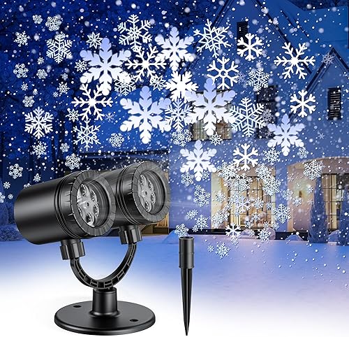 Miniatura 1 de Proyector de luces de copo de nieve de Navidad para exteriores, luces LED de doble cabeza de nieve, impermeables, lámpara de proyección de