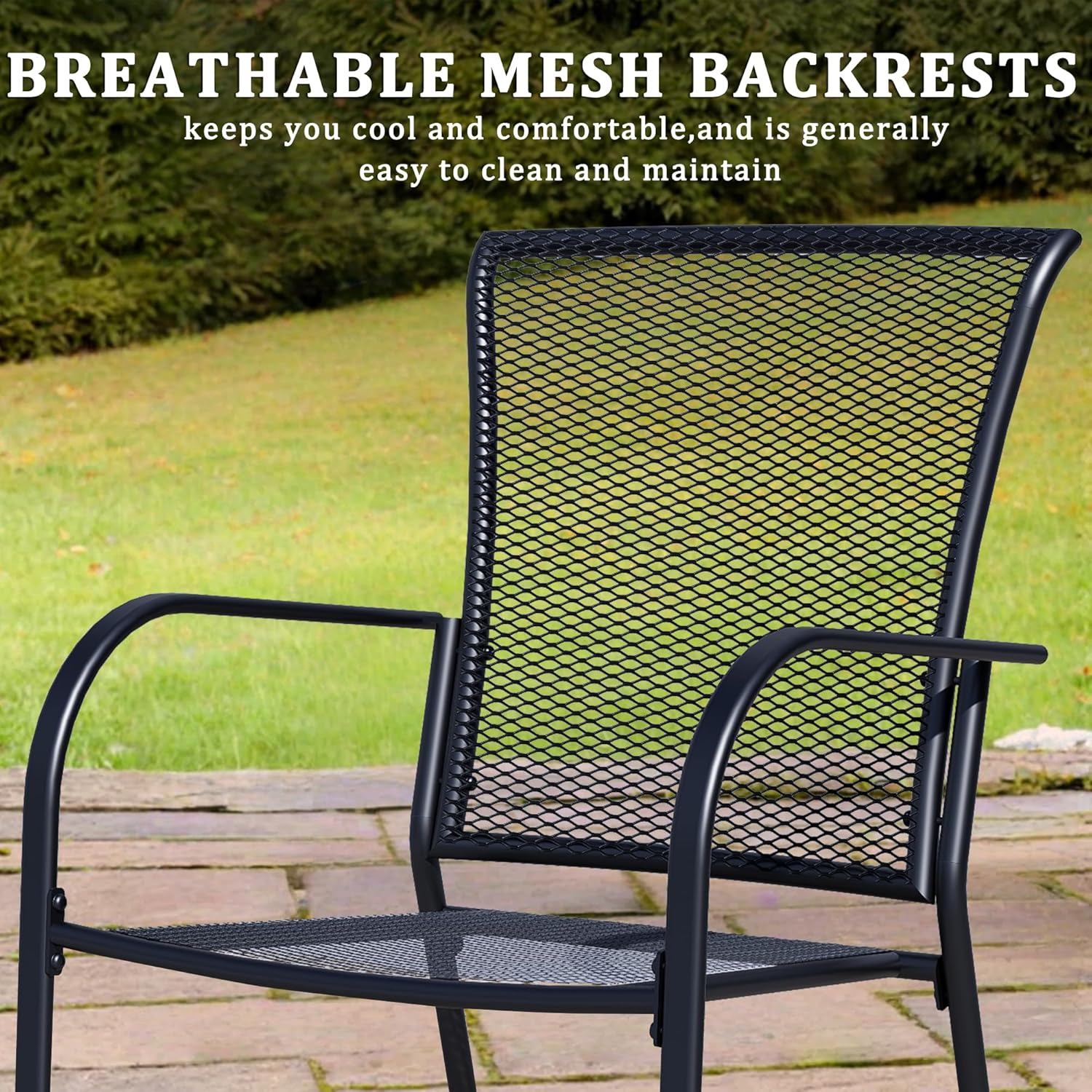 Outdoor Metal Patio Chairs Set of 6, Stackable Iron Mesh Dining Chairs with Armrests, All-Weather Bistro Chairs for Garden, Backyard, Porch, or Balcony