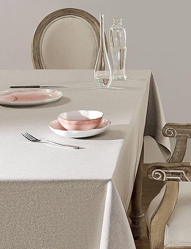 Miniatura 5 de ZeeMart Mantel básico neutro, mantel rectangular estilo lino sintético de granja, 60 x 120 pulgadas, color cambray natural claro, resistente a las