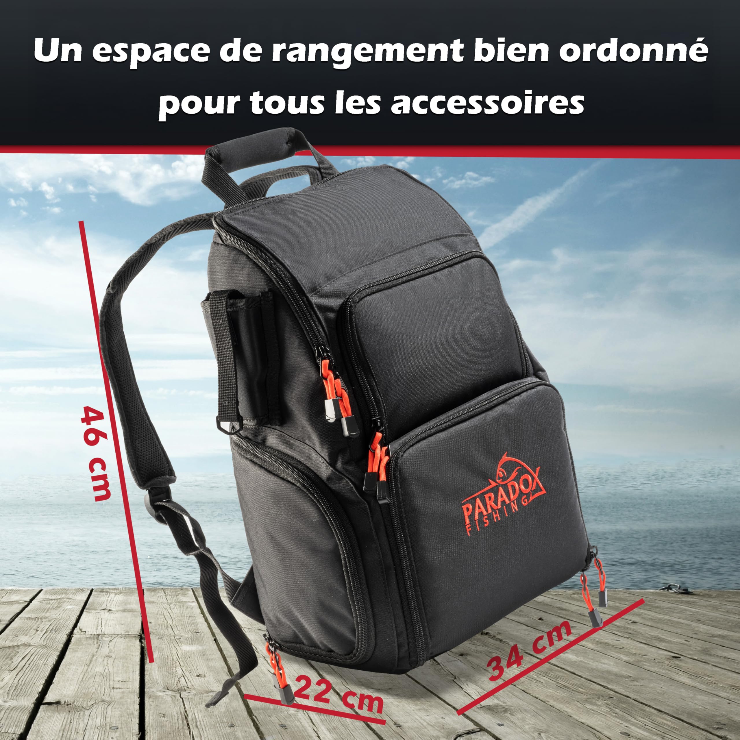 Paradox Fishing Sac à Dos de pêche avec 4 boîtes I Sac a Dos Peche I Sac de Peche - Fond étanche
