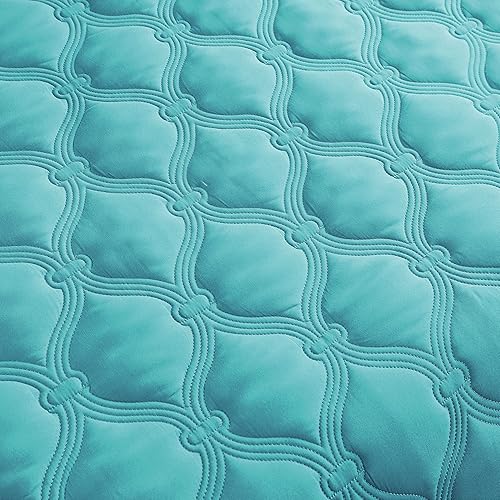 Miniatura 5 de Home Soft Things Juego de colcha acolchada de 3 piezas con relleno alternativo Bradly, suave y cálido, patrón geométrico de diamante, verde azulado,