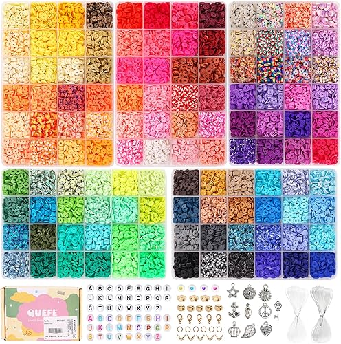 QUEFE Kit de 18560 cuentas de arcilla de 120 colores Heishi para hacer pulseras, cuentas planas de arcilla polimérica para hacer joyas,