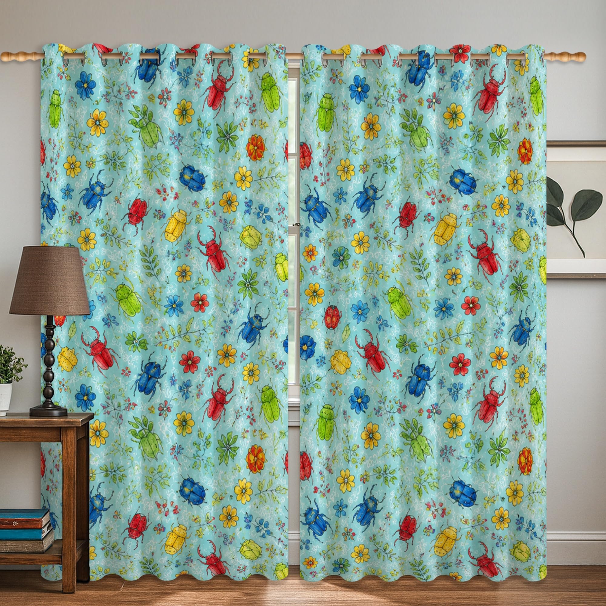 Rideaux occultants thermiques pour salon et chambre motif floral bleu