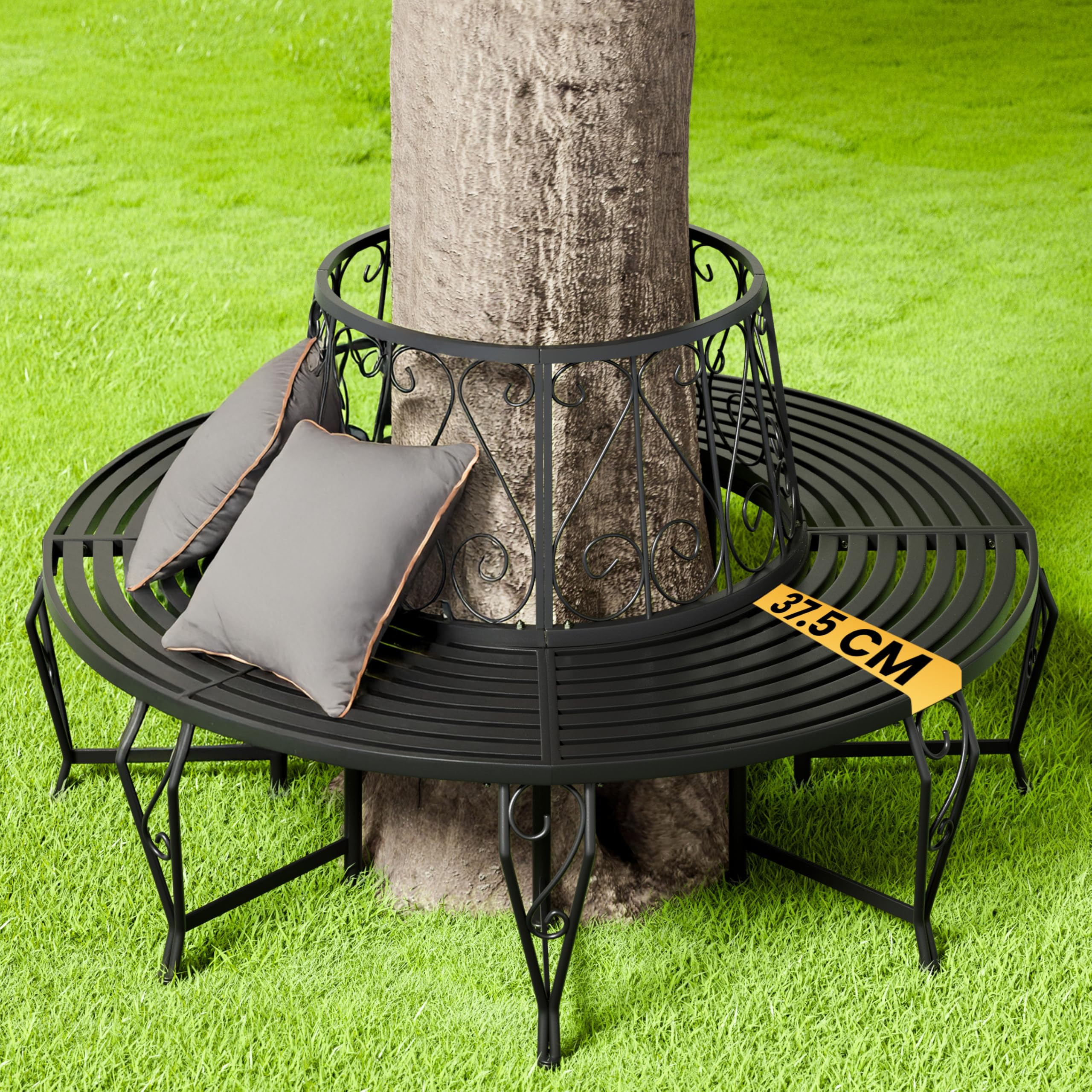 Casaria® Gartenbank Sitzbank Ø160cm Metall Pulverbeschichtet Wetterfest 320kg Belastbar Rundbank Fußschutz Garten Baum Bank Vintage Schwarz