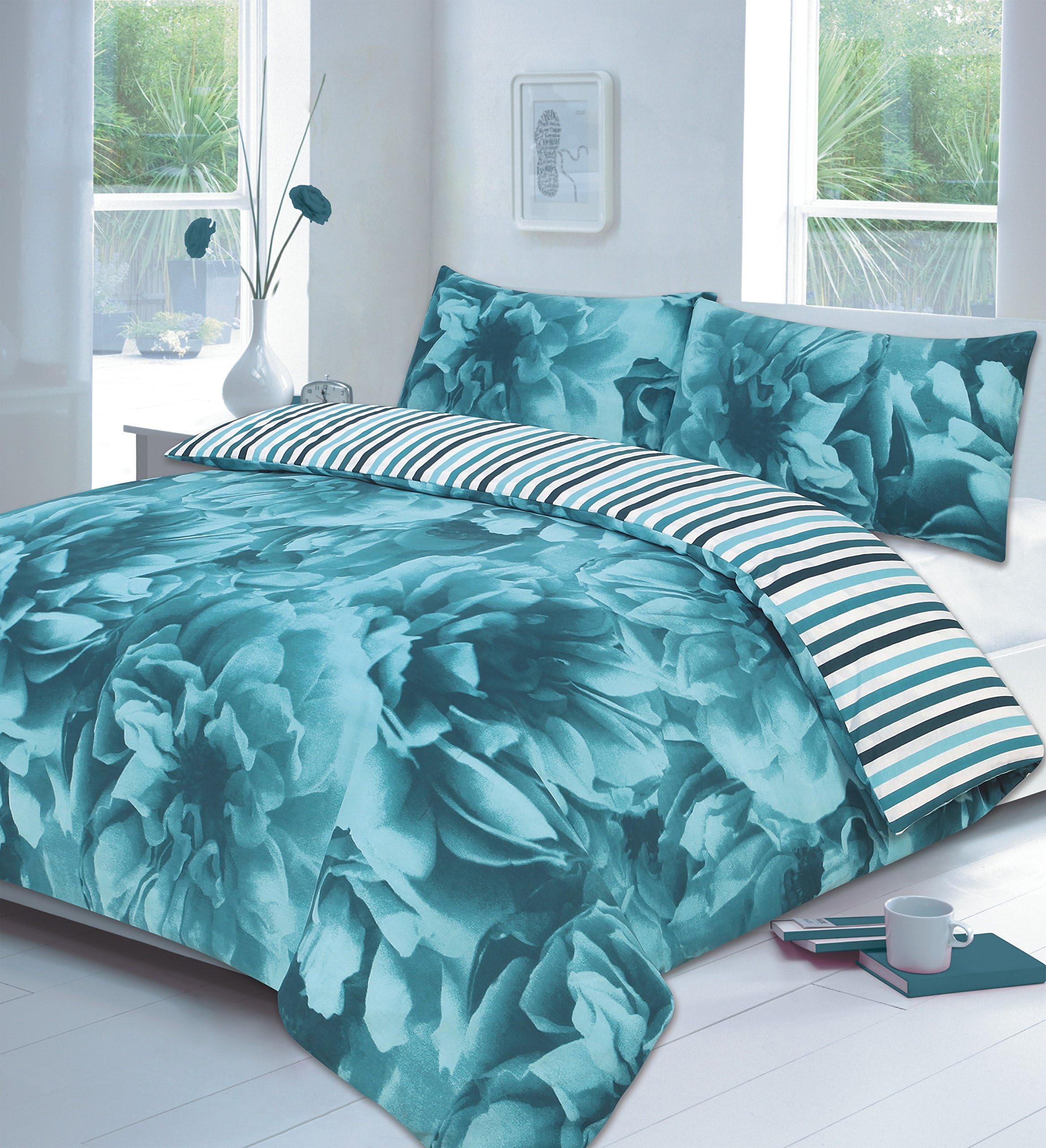 SBL TrendzRose Duvet Cover Sets with Pillow Cases Bedding Set Single Double King Super King Sizes (Double, Teal)