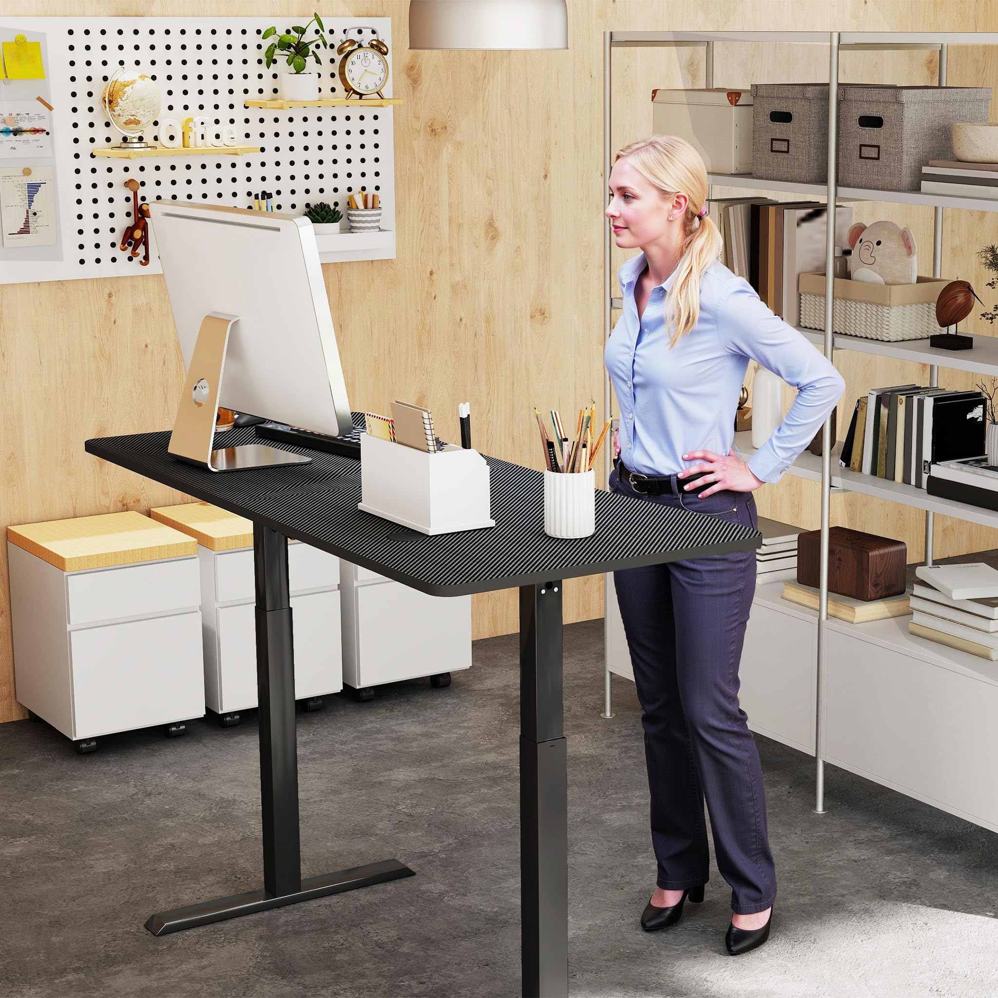 HENGMEI Schreibtisch Höhenverstellbar 140 x 60 cm Computertisch Stehschreibtisch, Gaming Tisch Bürotisch Studien-Laptoptisch Schreiben Tisch mit Kabel Management Tray und Kopfhörerhaken(Schwarz)