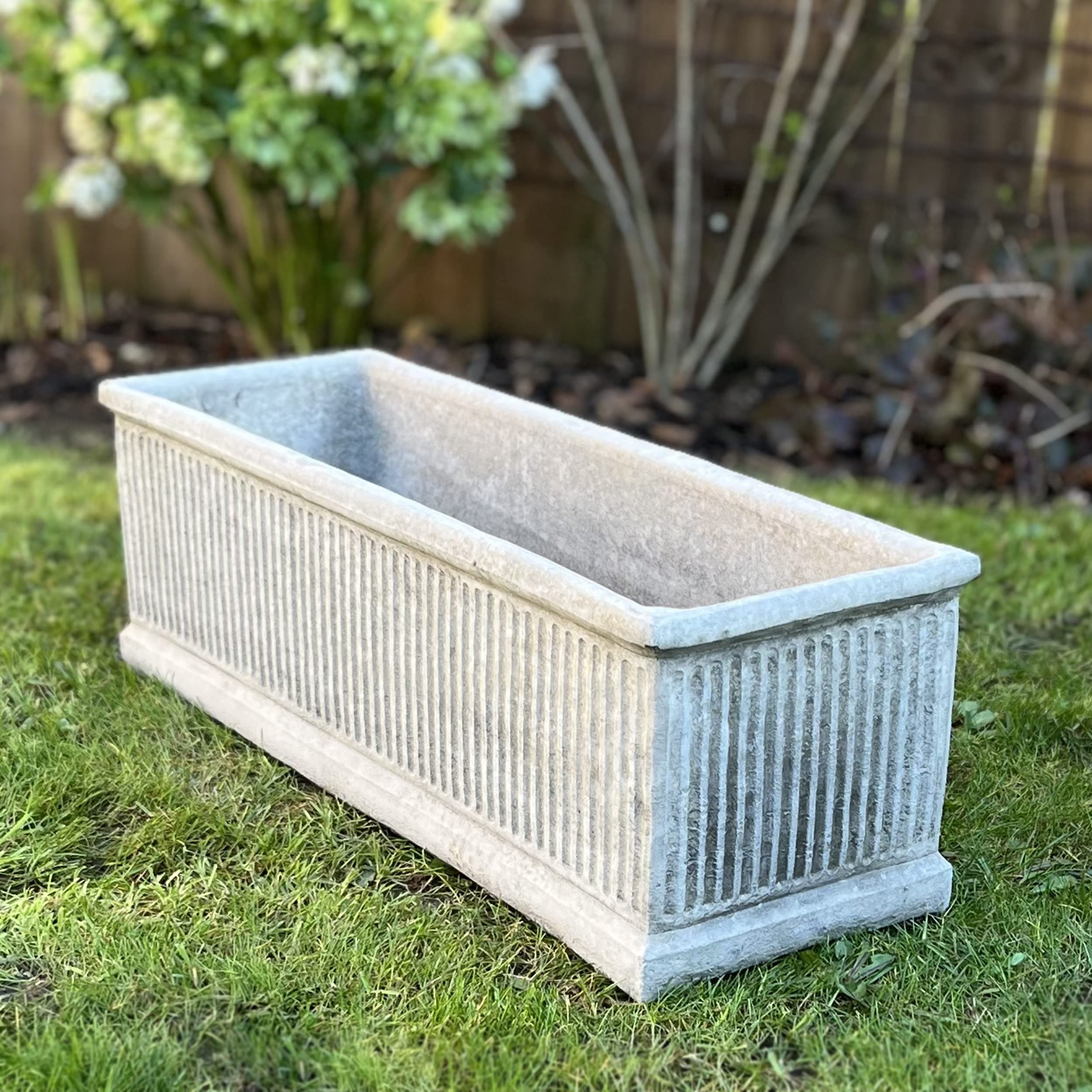 Garden Ornaments By Onefold Grey Stone Trough Outdoor Planter With Drainage Hole Concrete Garden Ornament Herb Planter Plant Pot