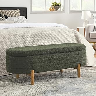 Furniliving 46” Storage Benches, End of Bed Bench with Button-Tufted Large Upholstered Storage Ottoman Teddy Window Bench with Storage Shoe Cabinet Bench, for Bedroom, Entryway, Closet, Green