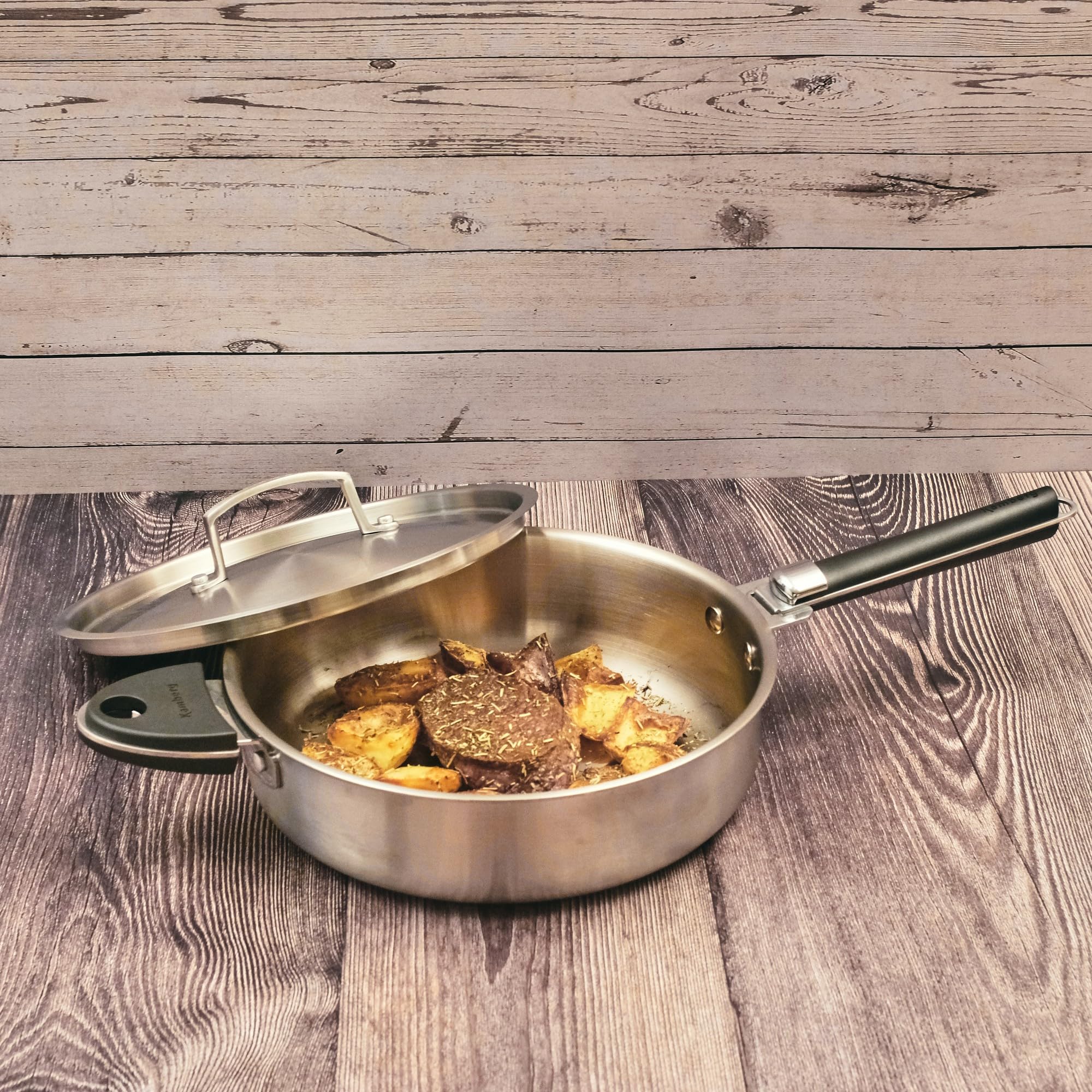 Kamberg - Sauteuse inox 28 cm manche amovible - Acier inoxydable 18/10 Triply - Tous feux dont induction et four, Gris