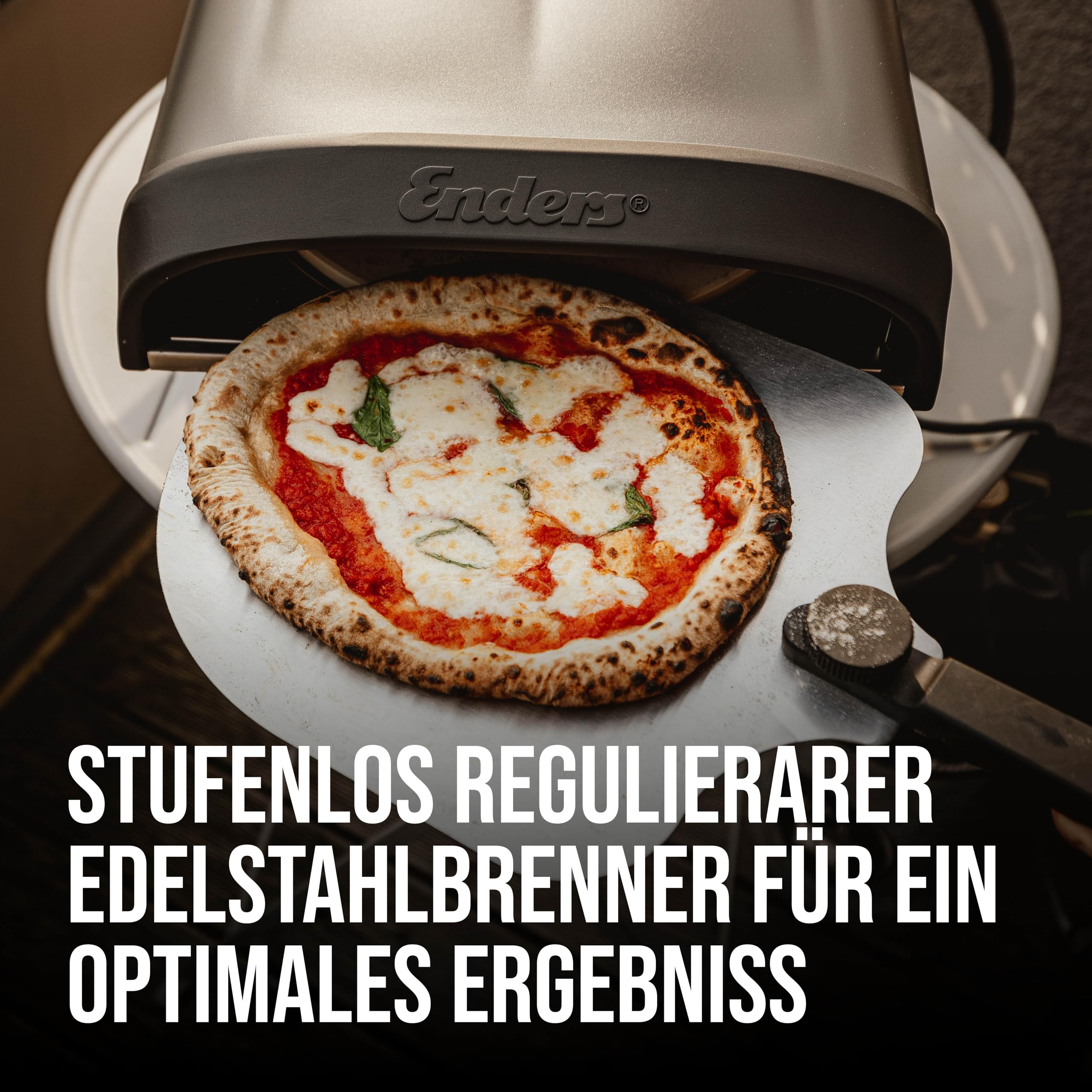 Enders® Pizzaofen PACO™ Rotate, Pizzastein rund, Thermometer, Pizza, Edelstahlbrenner, 4kW, Cordierit-Pizzastein 30,5cm, rotierend, stufenlos regulierbarer Edelstahlbrenner #31316