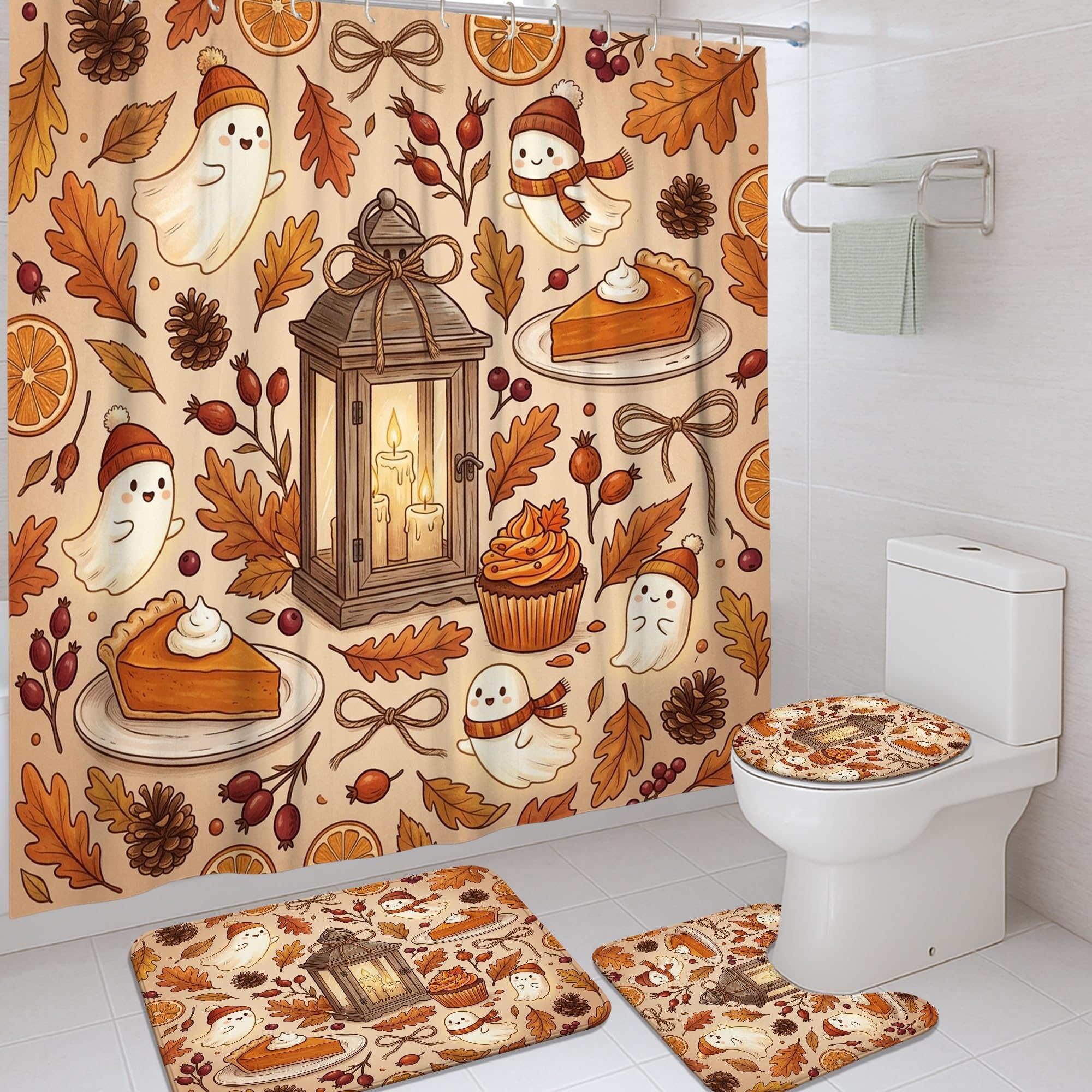 Rideaux de douche fantômes pour dortoir et baignoire festive ambiance lanternes d'automne
