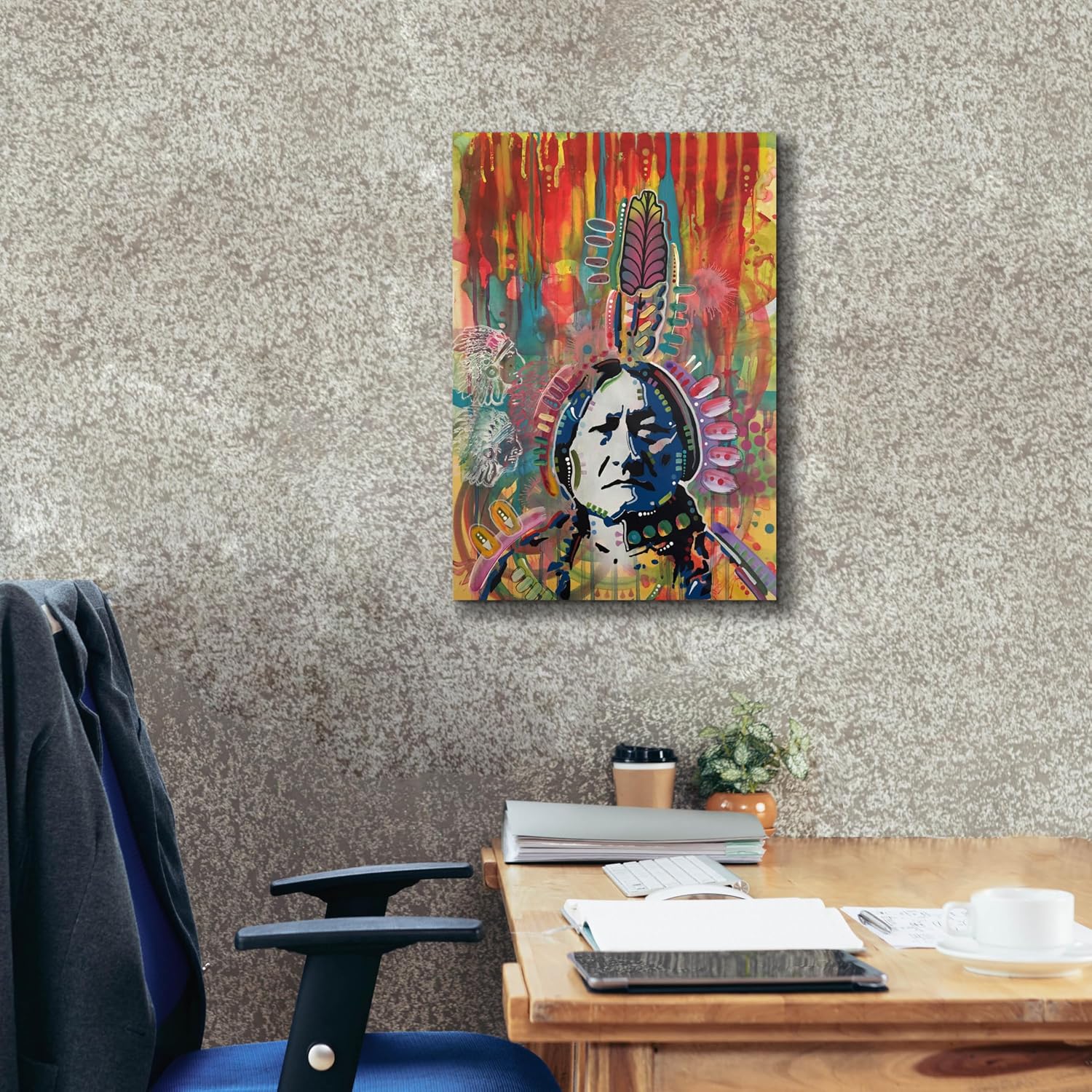 Epic Graffiti 'Sitting Bull red' by Dean Russo, Giclee Canvas Wall Art, 18"x26"