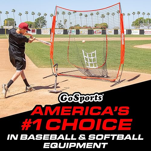 Miniatura 2 de GoSports Red de bateo y lanzamiento de béisbol de 7 x 7 pies con marco de lazo bolsa de transporte y zona de golpe adicional ideal para todos los