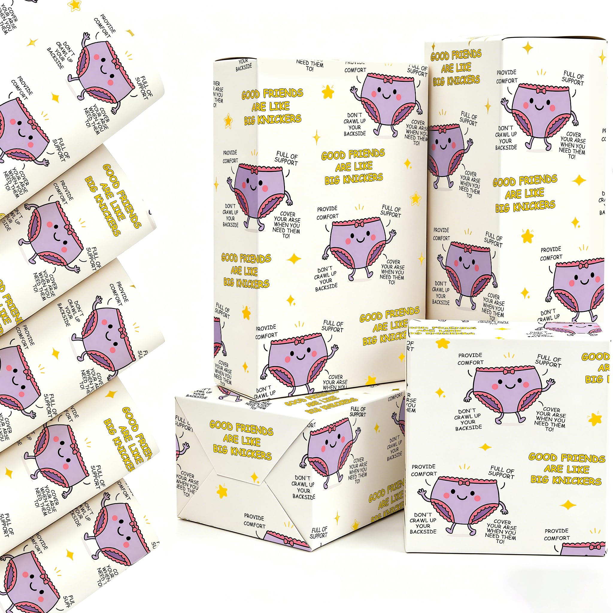 Funny Best Friend Birthday Wrapping Paper, QRTDXP 5 Sheets 50x70cm Recyclable Humour Gift Paper with Big Knickers Design for Women Girls Friends Birthday Party