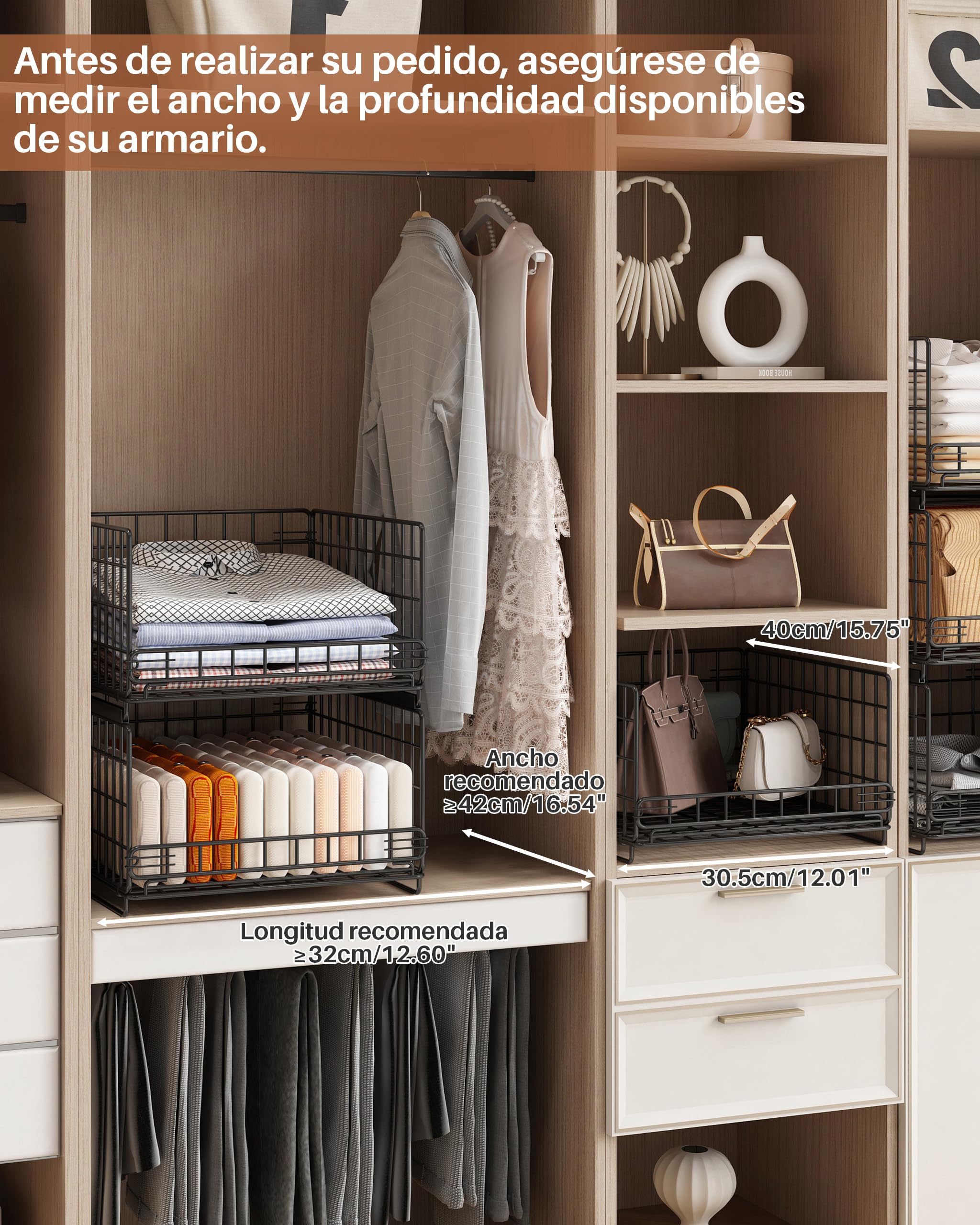 Organizador Armario de 6 Piezas Apilable Separadores Metal Negro UMDONX