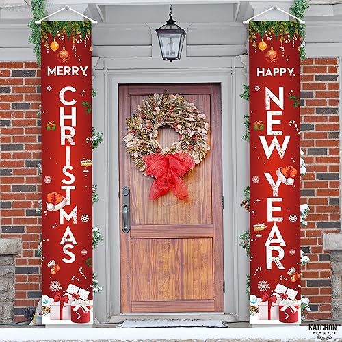 Miniatura 4 de KatchOn, Cartel de Feliz Navidad  72 x 12 pulgadas, paquete de 2  Cartel de Feliz Año Nuevo para decoraciones de Año Nuevo 2025  Cartel de puerta de