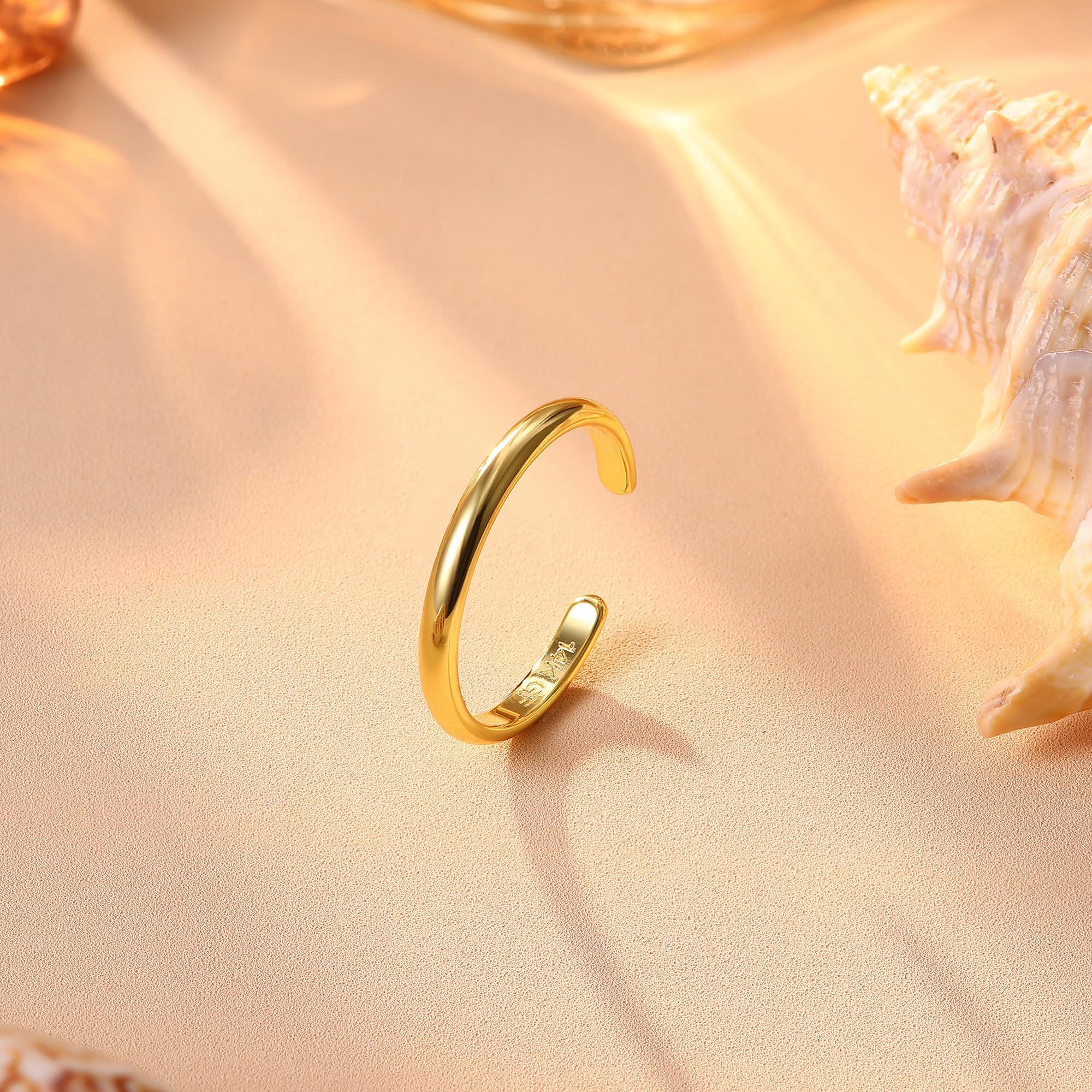 Morfetto Anillos de Dedo del Pie Rellenos de Oro de 14K para Mujer, Anillos de Meñique Abiertos Ajustables, Banda Enorme CZ, Anillos de Oro de Tres Filas, Joyería para Pies