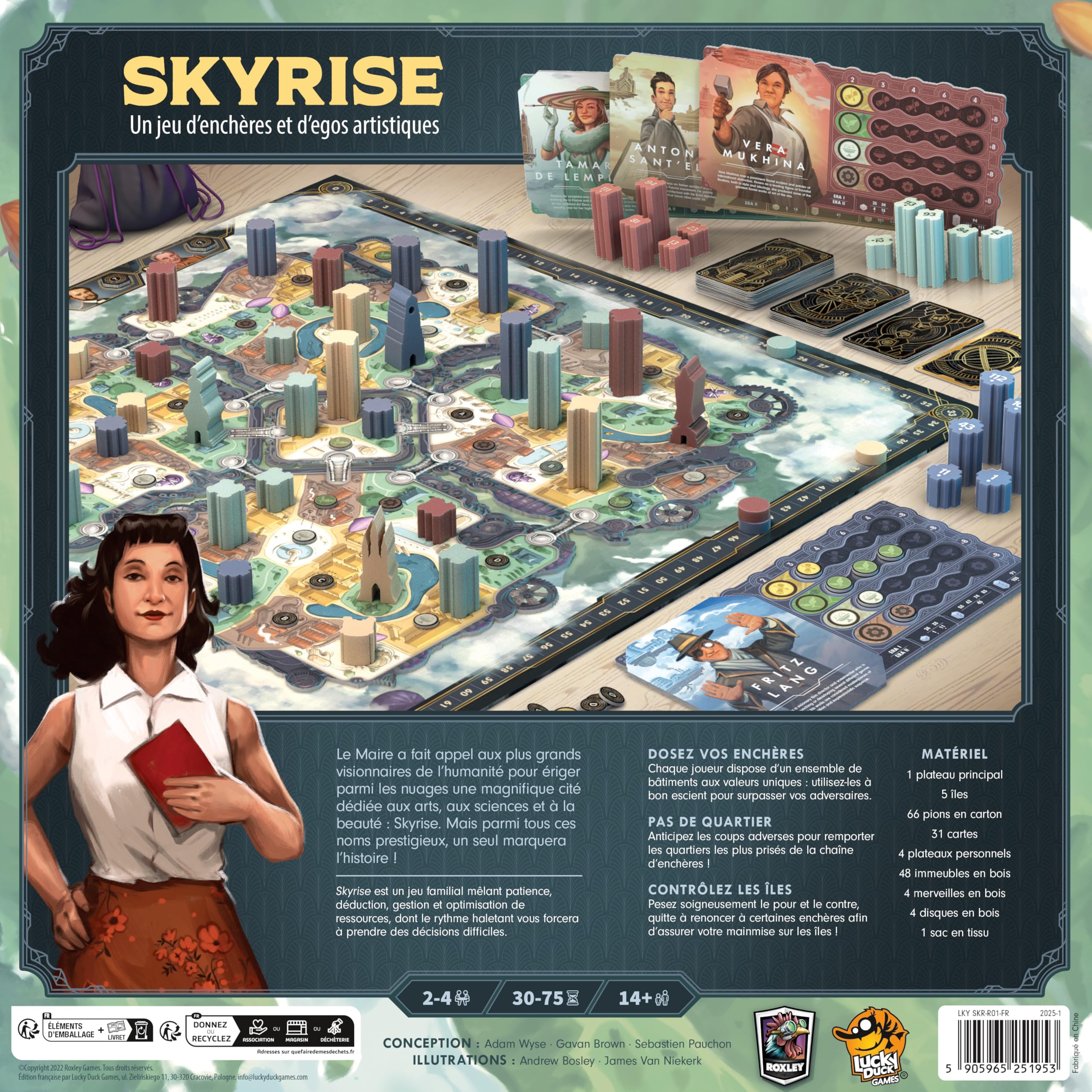 Lucky Duck Games - SKYRISE - Jeu de Société Stratégique et Artistique - Jeu de Bluff, Enchères & Construction - Cité Aérienne Unique - 2 à 4 Joueurs - 30-90 Min - Dès 14 Ans - Version Française