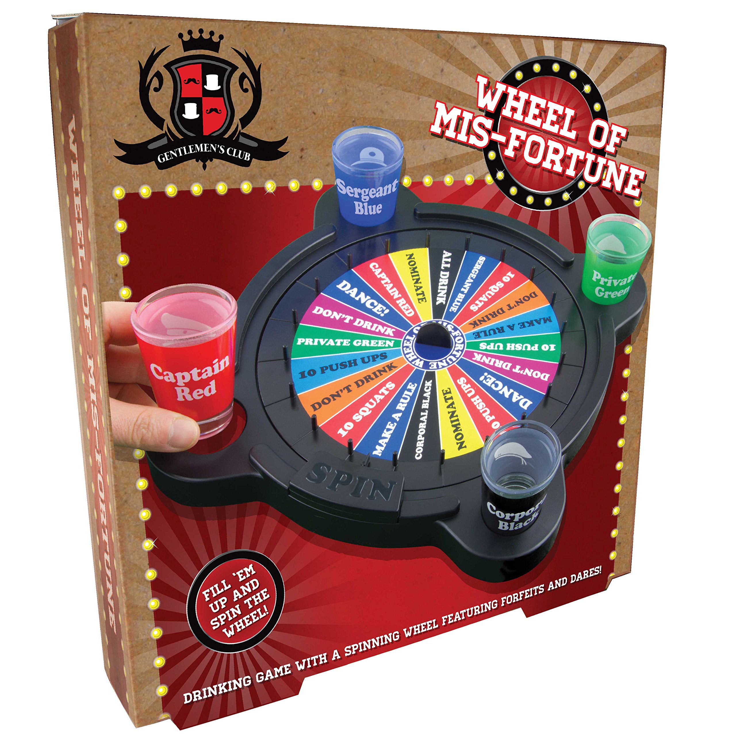 Paladone Products Gentlemans Club Wheel of MisFortune Drinking Game -  Includes a Spinning Board and 4 Shot Glasses : Amazon.sg: Toys