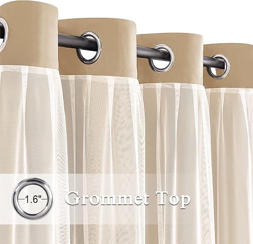 Miniatura 5 de Kinryb Cortinas opacas de doble capa con bloqueo de luz, cortinas de gasa triturada superpuestas con ojales, paneles de ventana para habitación de
