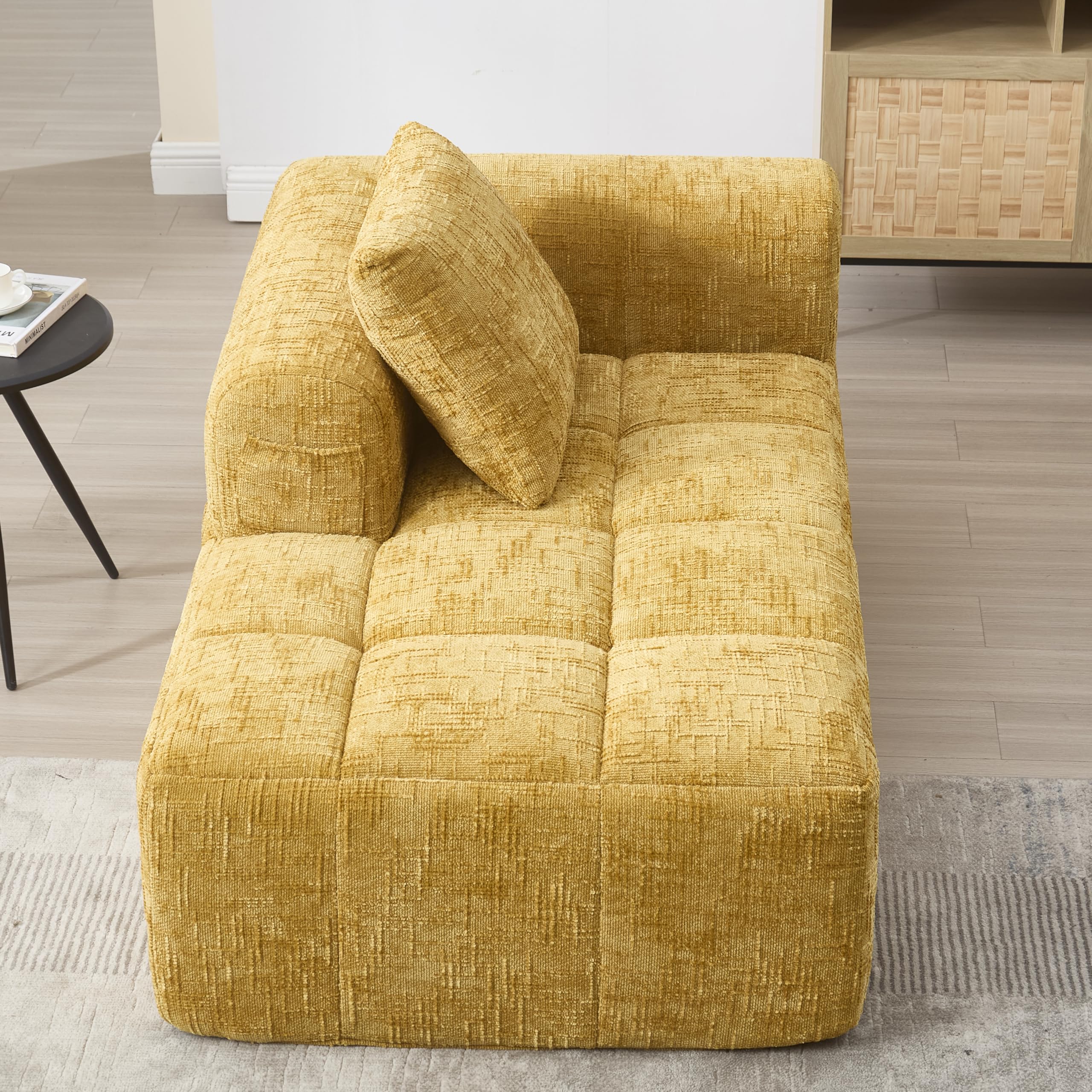 Sofá de 1 plaza, con bolsillos laterales de almacenamiento, sofá reclinable moderno con 1 cojín, tejido de chenilla, apto para salón y apartamento, color amarillo, no requiere montaje
