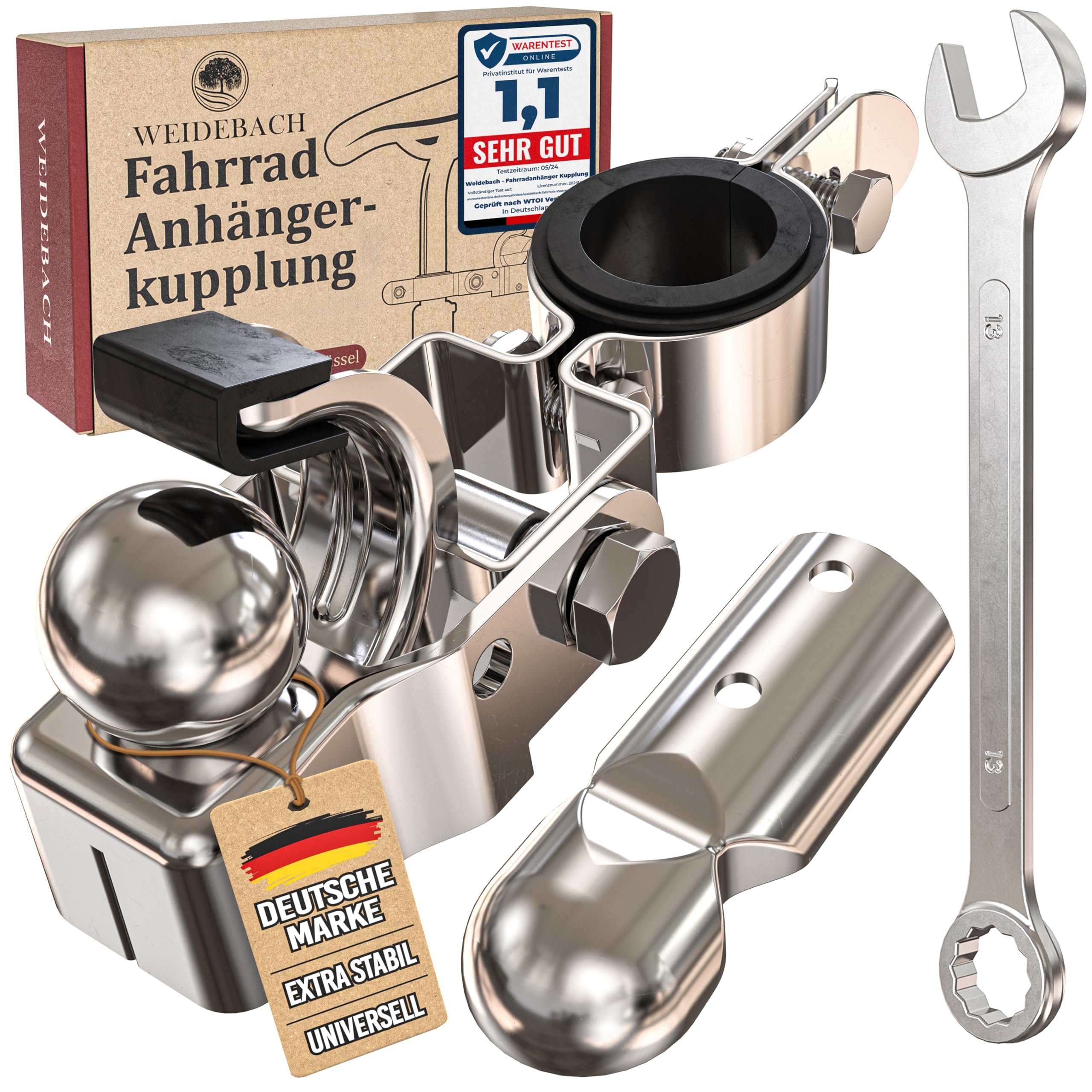 WEIDEBACH® stabile Fahrradanhänger Kupplung aus galvanisiertem Eisen, Ø 2,35 bis 3,05 cm Fahrrad Anhängerkupplung für alle gängigen Sattelstützen, Anhängerkupplung Fahrrad einfach montierbar