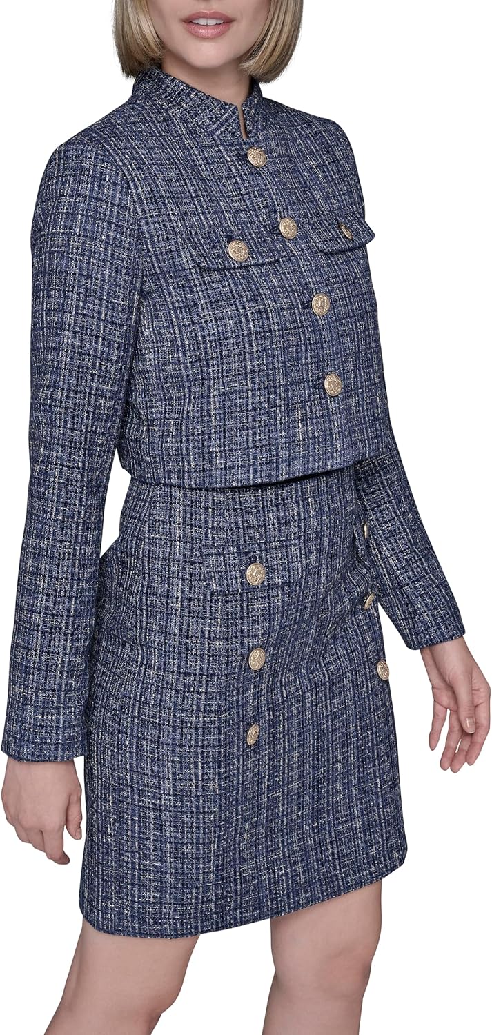 Karl Lagerfeld Womens Long Sleeve Embellished Tweed Cropped Jacket - Image 3