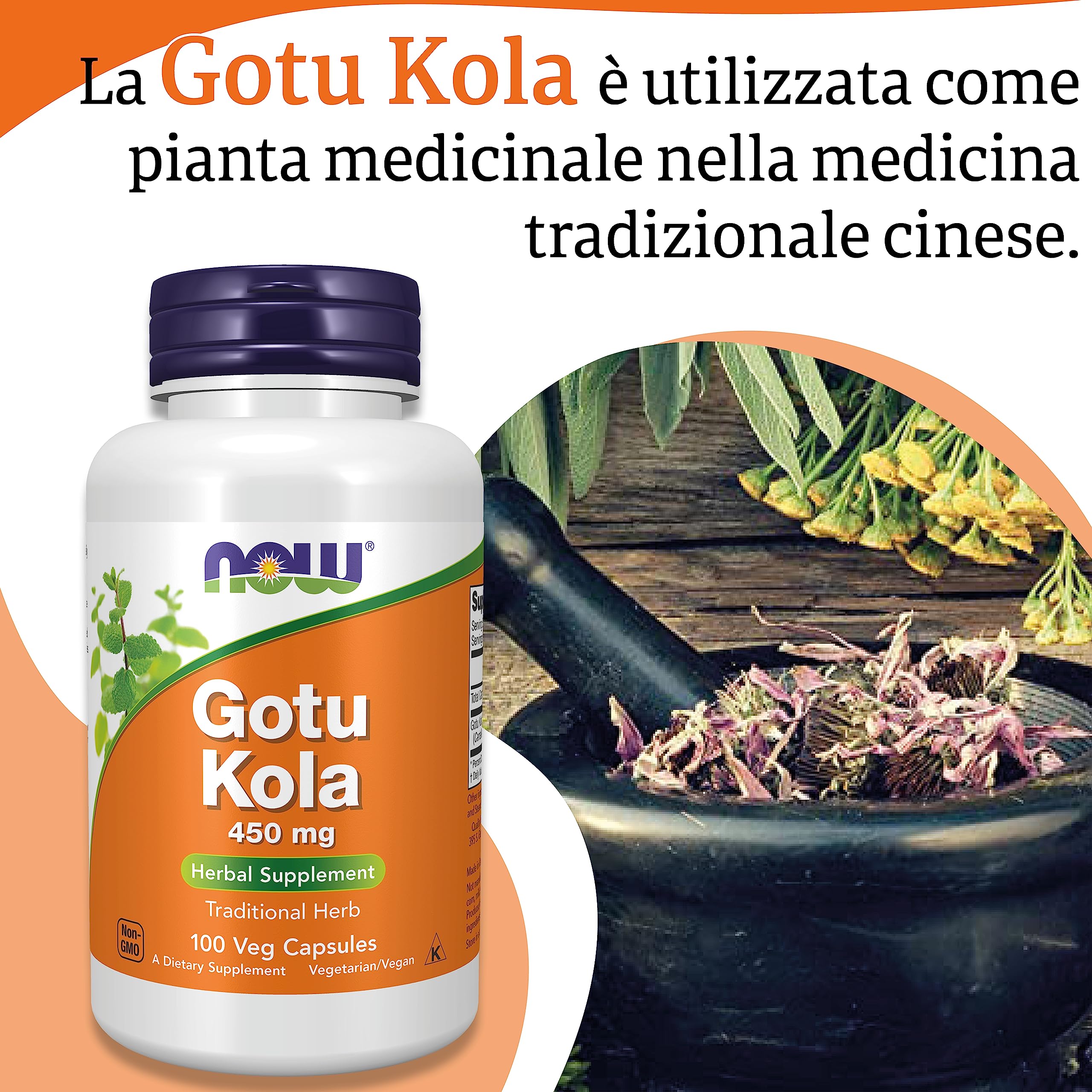 Now Foods, Gotu Kola, 450 mg, 100 Capsule vegane, Testato in Laboratorio, Vegetale, Senza Glutine, Senza Soia, Vegetariano