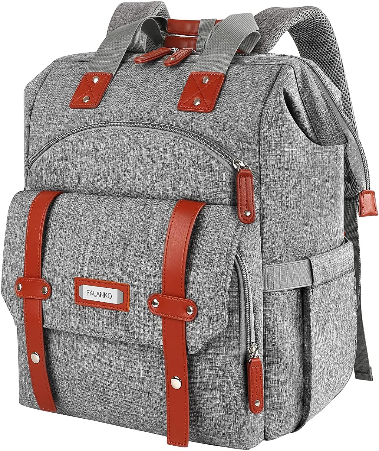 FALANKO Laptop Backpack for Women, Work Doctor Teacher Nurse Wide Open College School Student 17.3 Inch Laptops Bookbag Purse Travel RFID Computer Bag for Men Women Girls Grey