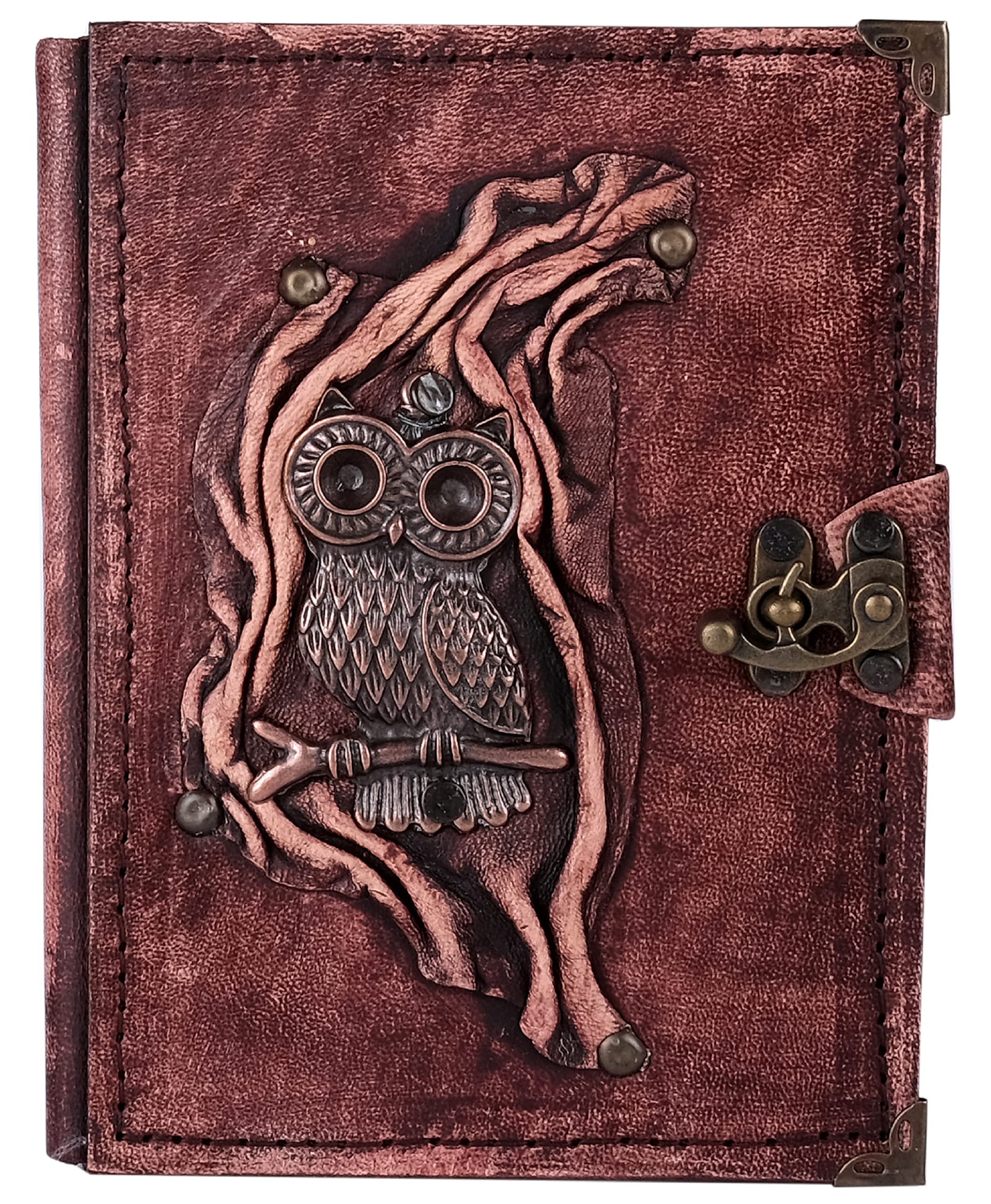 DESTALYA Leather Journal Writing Notebook,100 Pages, 4.7'' x 5.9'' Rustic Diary with Clasp, Sketch Book, Travel Notepad to Write, Gift for Men Women (S Notebook, Owl)