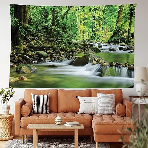 Miniatura 2 de Ambesonne Tapiz de selva tropical, tamaño King, arroyo de montaña en un bosque lluvioso tropical, escena silvestre, colcha colgante de pared,