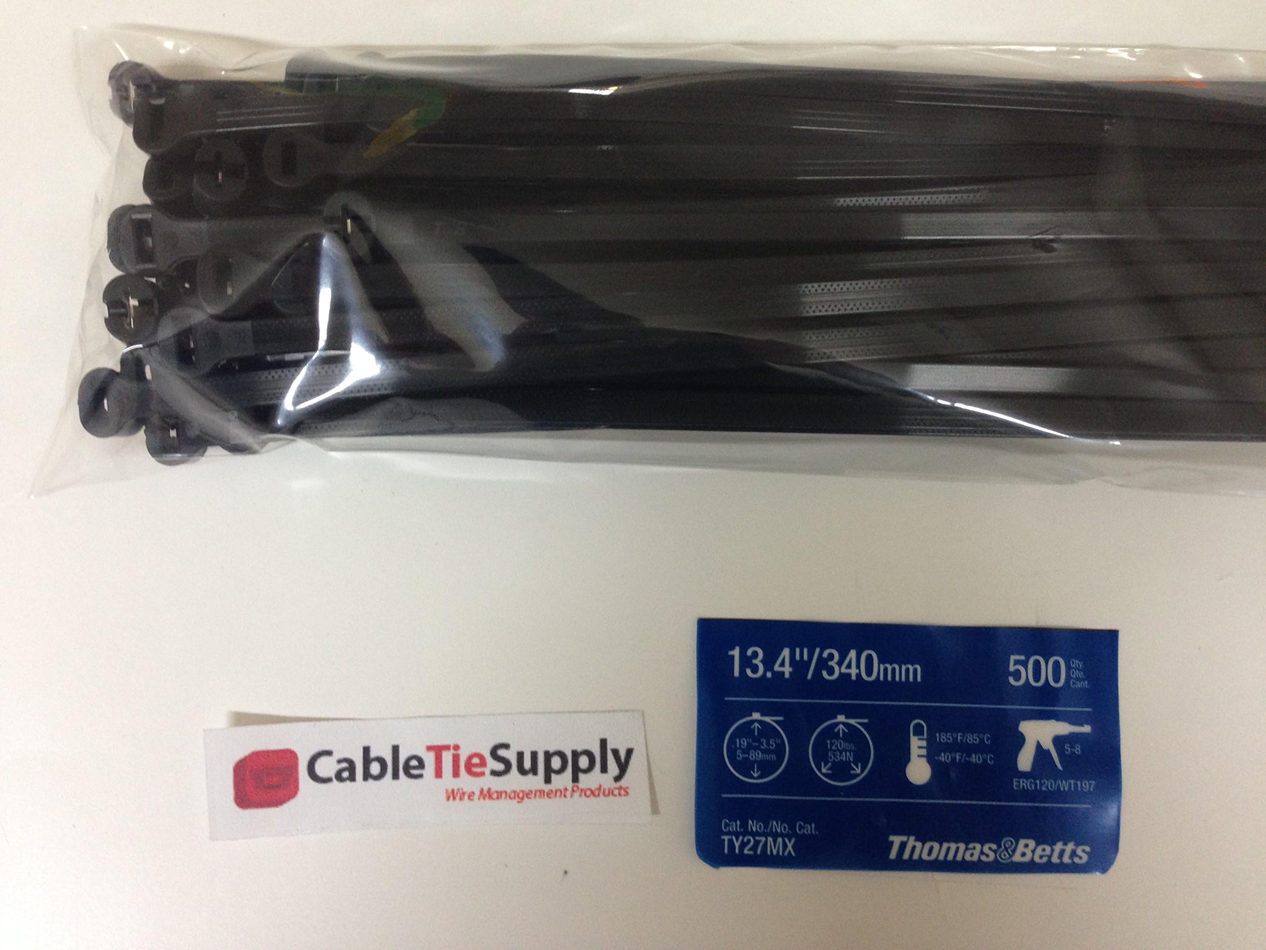 Thomas & Betts TY527MX Cable Tie 120lb 13" Ultraviolet Resistant Black Nylon with Stainless Steel Locking Device Distributor Pack (50 Pack)