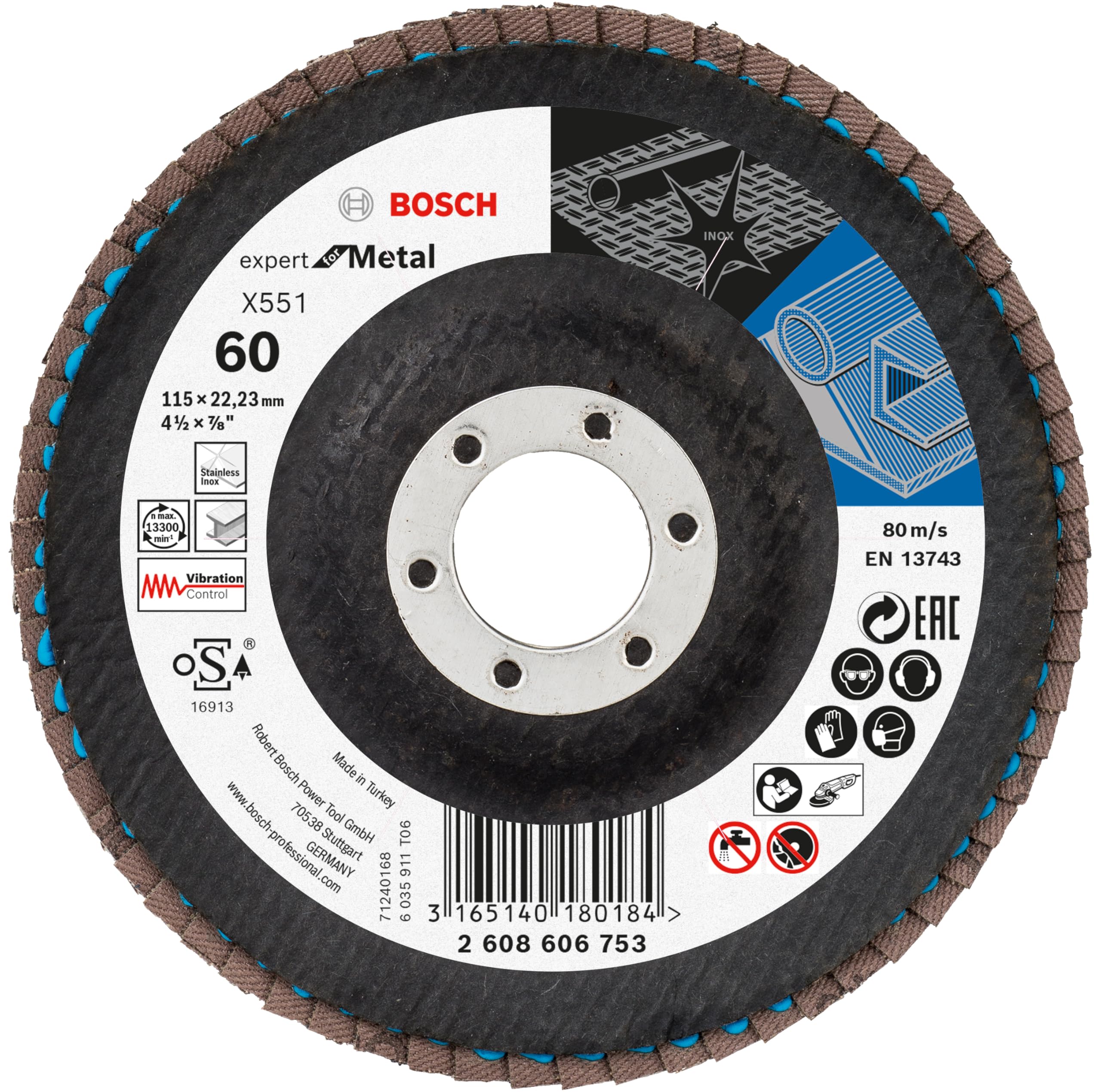 Bosch 40 discos abrasivos X551 Expert for Metal + Beanie Set (para metal, acero, hierro fundido, diámetro de 115 mm, grano 40/60/80, M14, accesorios profesionales para amoladora angular)