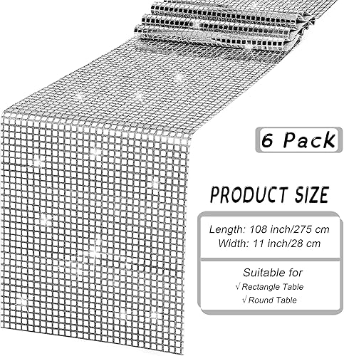 Miniatura 9 de Durony Paquete de 2 caminos de mesa disco de 11 x 108 pulgadas, espejo rosa intenso con purpurina y lentejuelas brillantes para despedida de