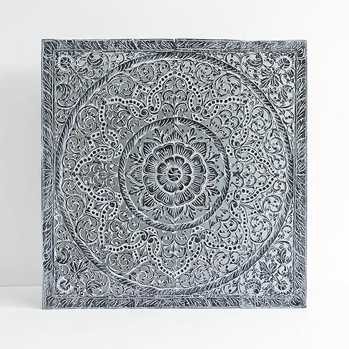 Siam Sawadee Mandala - Arte de pared de madera rústica para colgar, decoración del hogar tallada a mano en madera de teca recuperada de Tailandia,